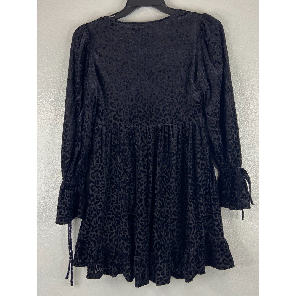 New In Collection Women Large Mini Dress Black Leopard Pattern Flow Skirt NWT - Picture 4 of 8
